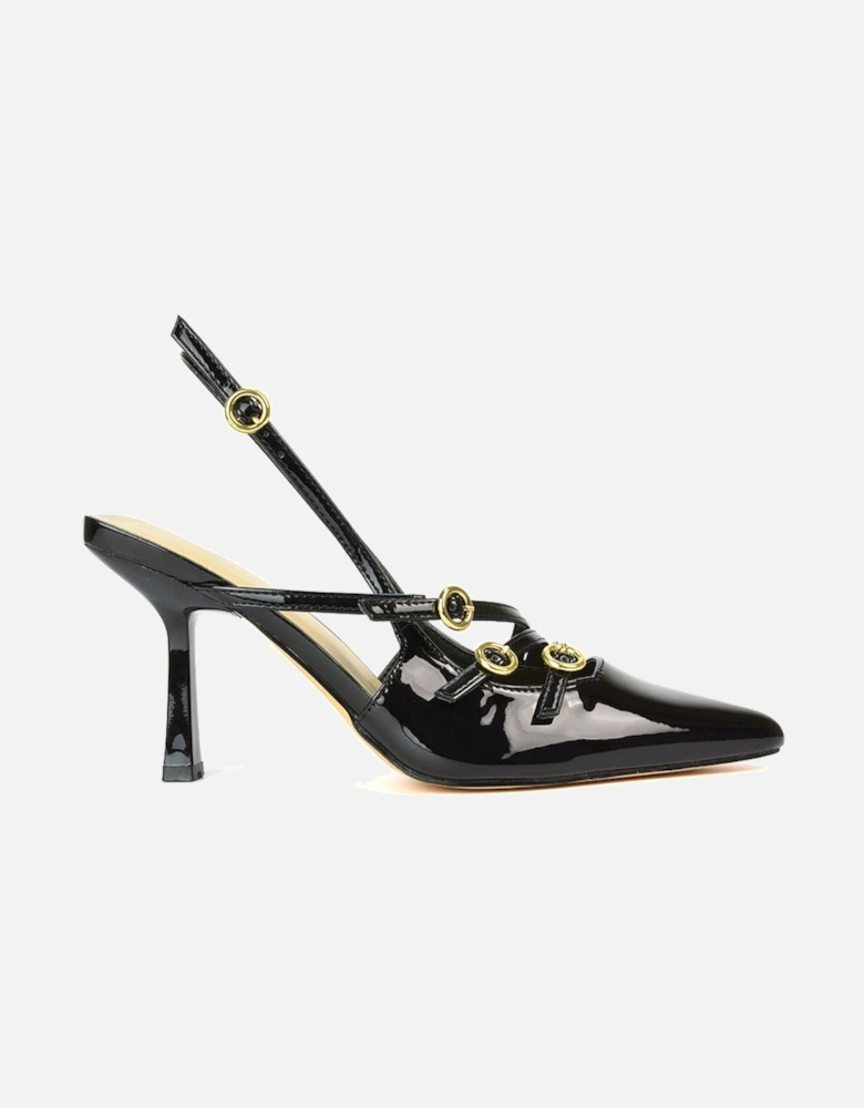 'Vanessa' Pointed Toe Slingback Stiletto Heel Court Shoes With Buckle Details