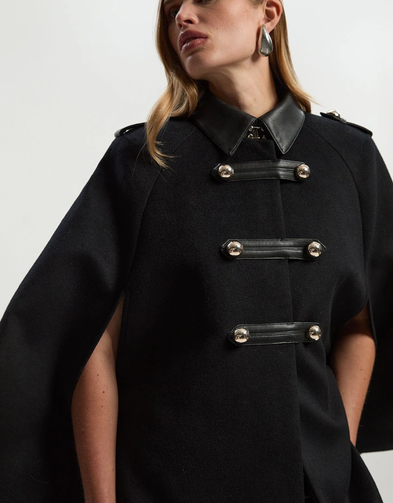 Brushed Wool PU Mix Tailored Cape Short Coat