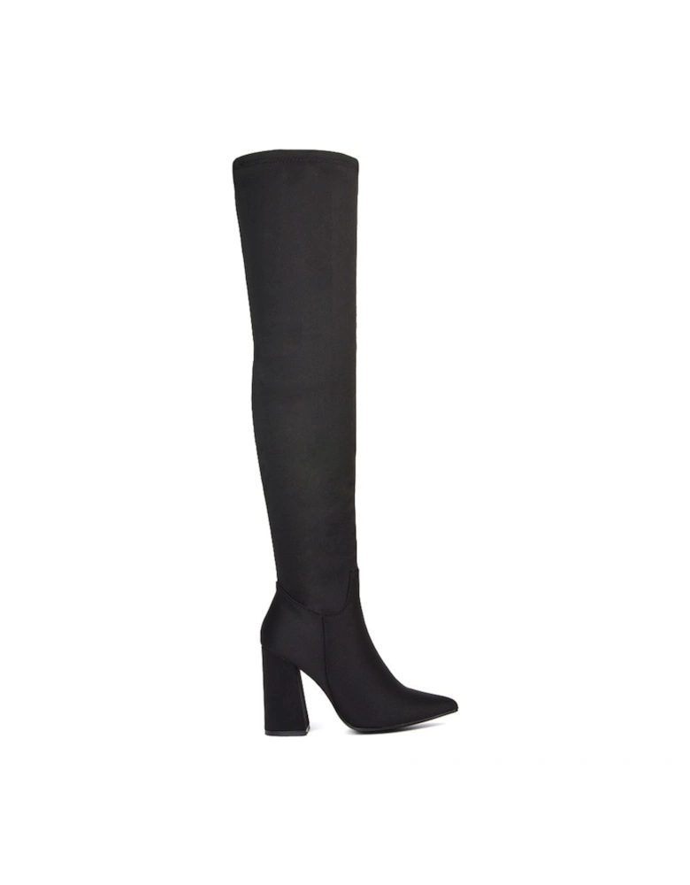 'Jess' Pointed Toe Block Heel Over The Knee Thigh High Boots