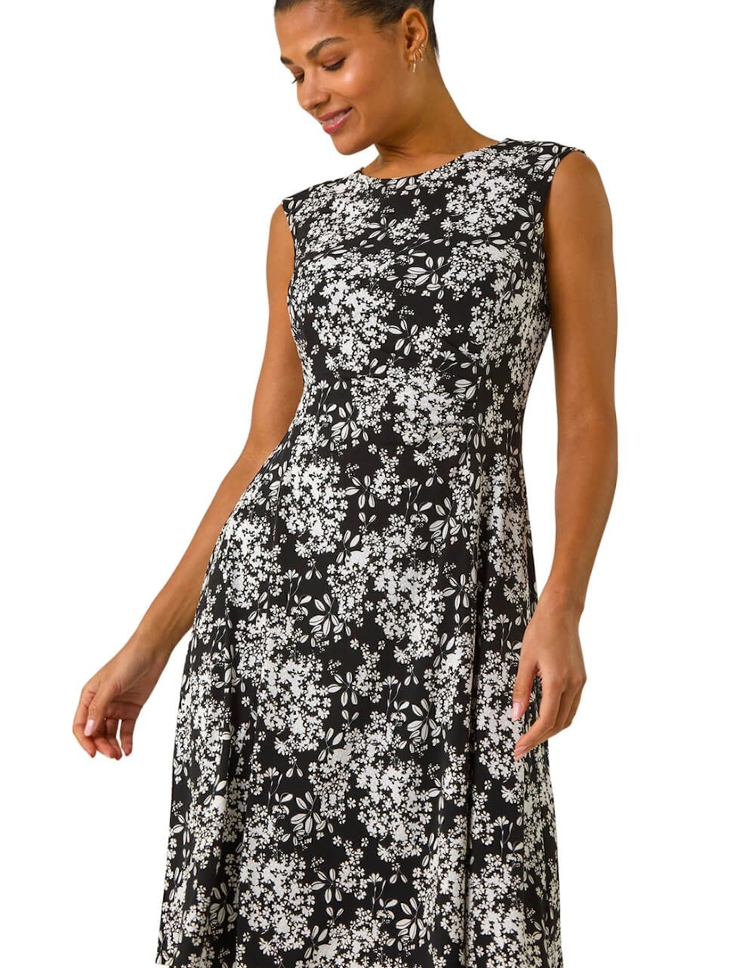 Floral Puff Print Gathered Stretch Midi Dress, 2 of 1