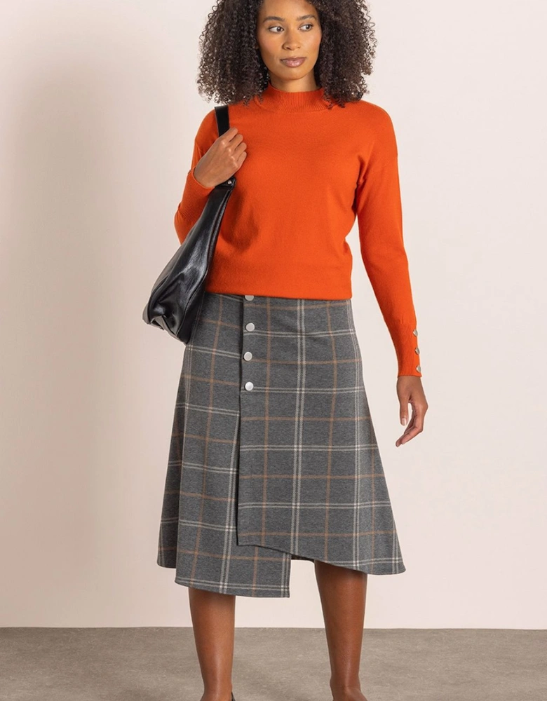 Ponte Mock Wrap Checked Skirt