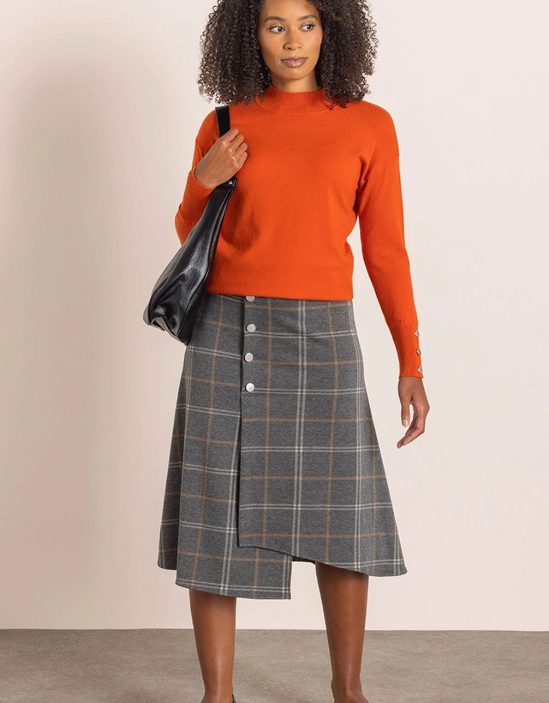 Ponte Mock Wrap Checked Skirt, 2 of 1