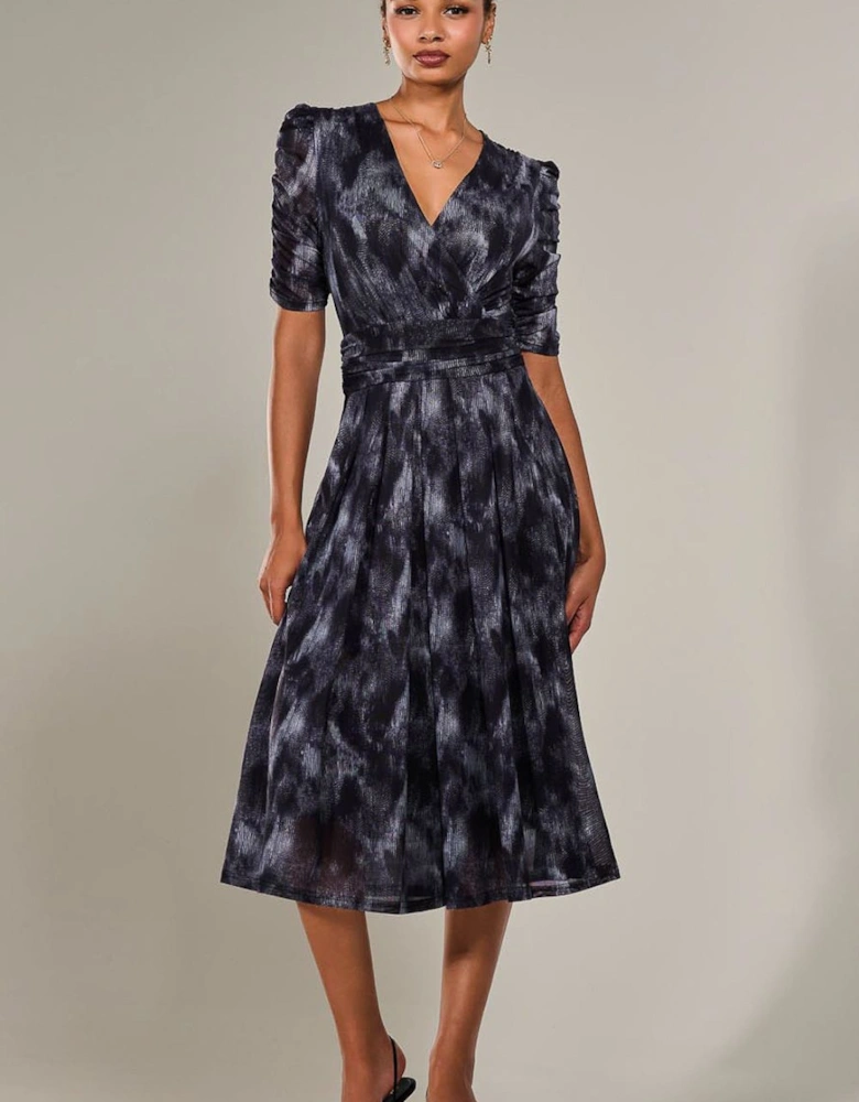Ruched Sleeve Mesh Maxi Dress