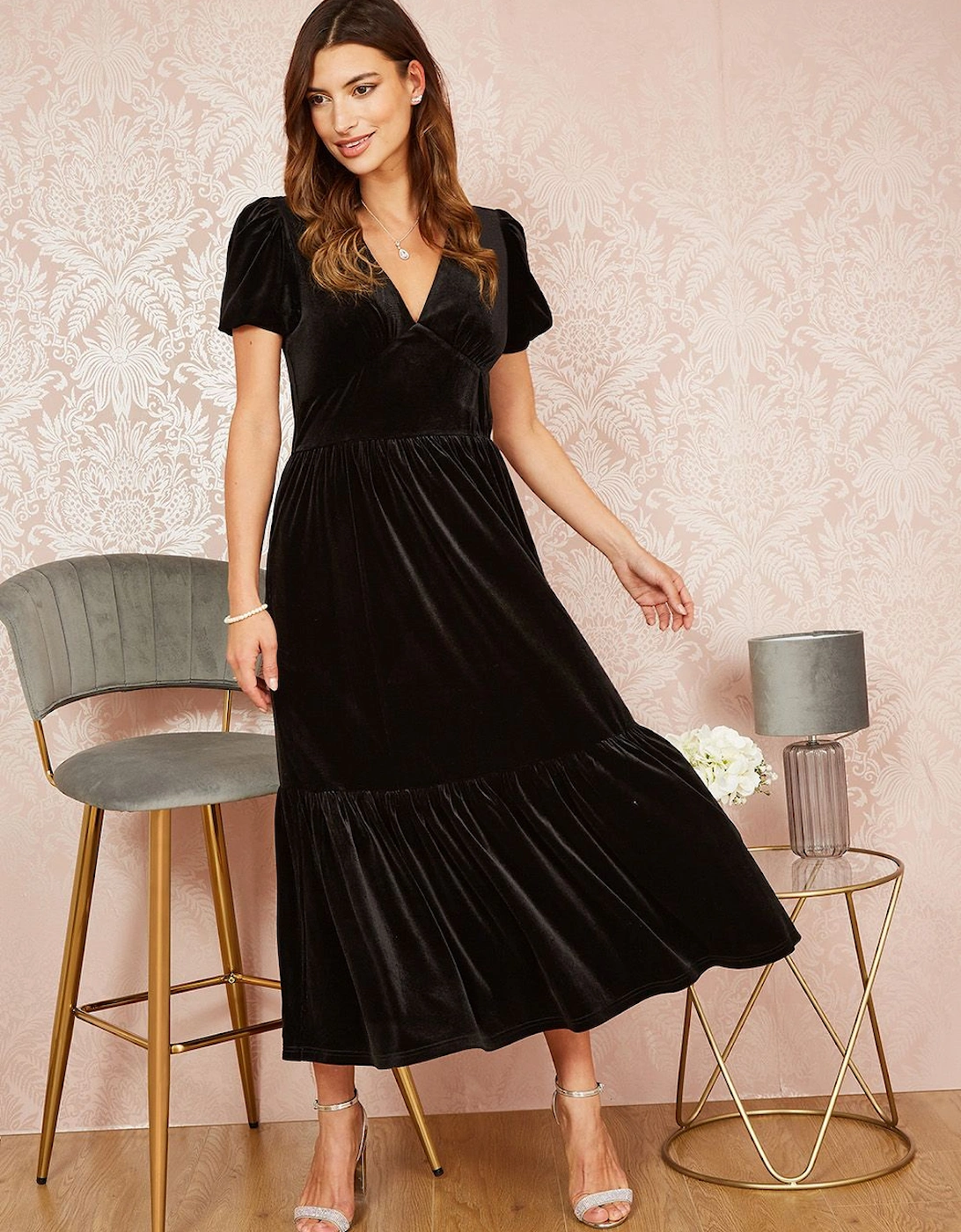 Black Velvet Midi Dress, 2 of 1