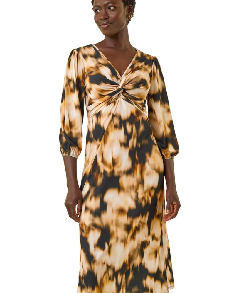 Abstract Twist Front Midi Dress