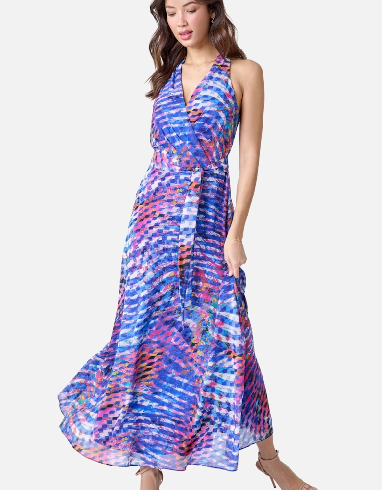 Abstract Print Halterneck Maxi Dress