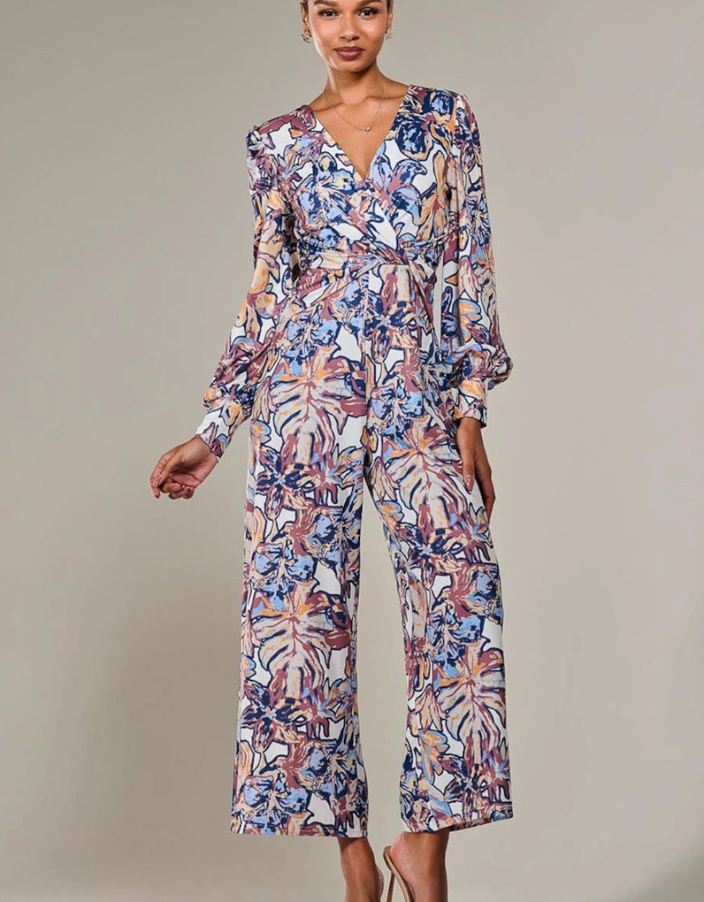 Jersey Wrap Front Long Sleeve Jumpsuit