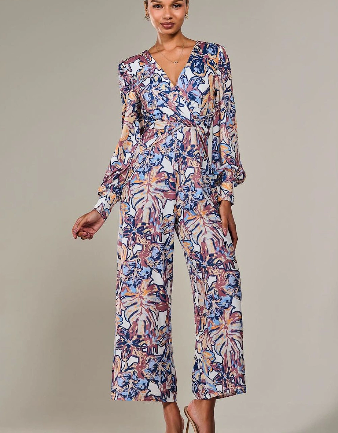 Jersey Wrap Front Long Sleeve Jumpsuit, 2 of 1