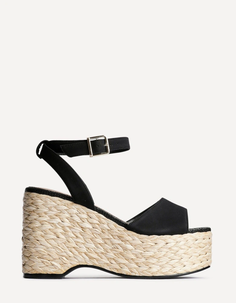 Pacific Black Faux Suede Espadrille Platform Wedge