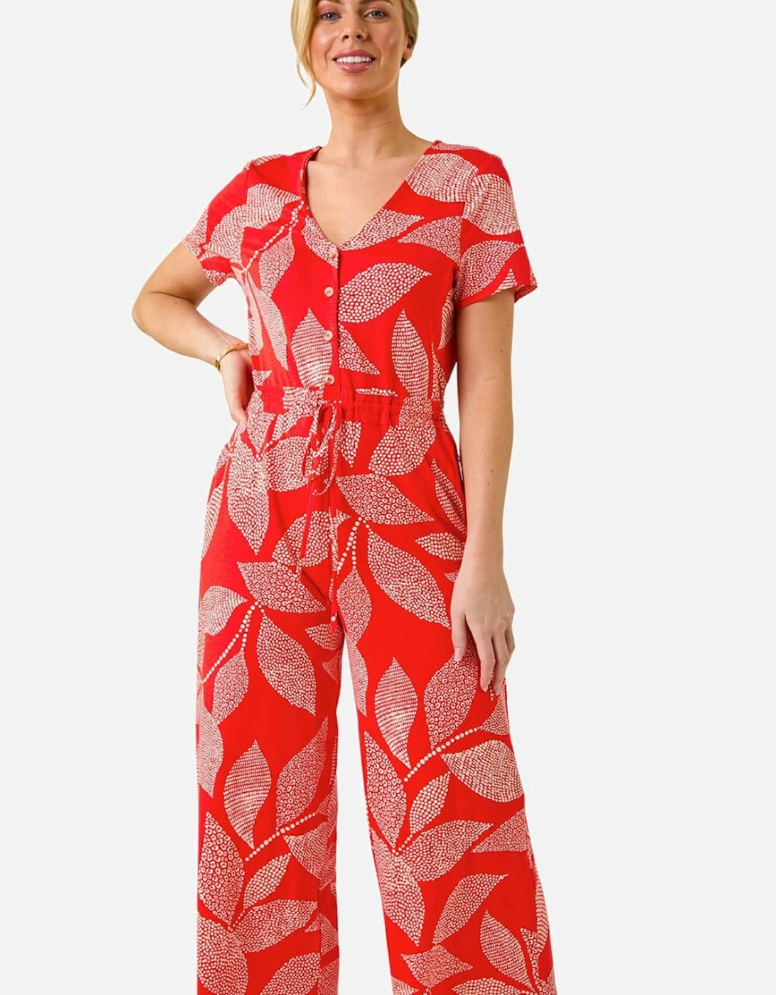 Petite Leaf Print Stretch Jumpsuit, 2 of 1