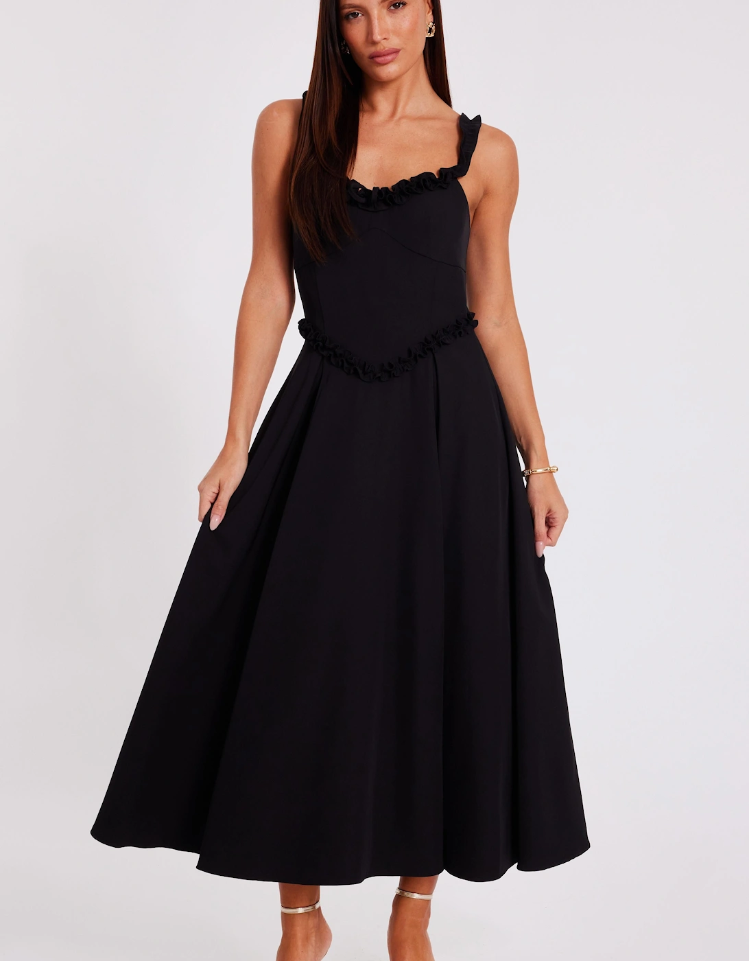 Black Woven Corset Midaxi Dress, 2 of 1