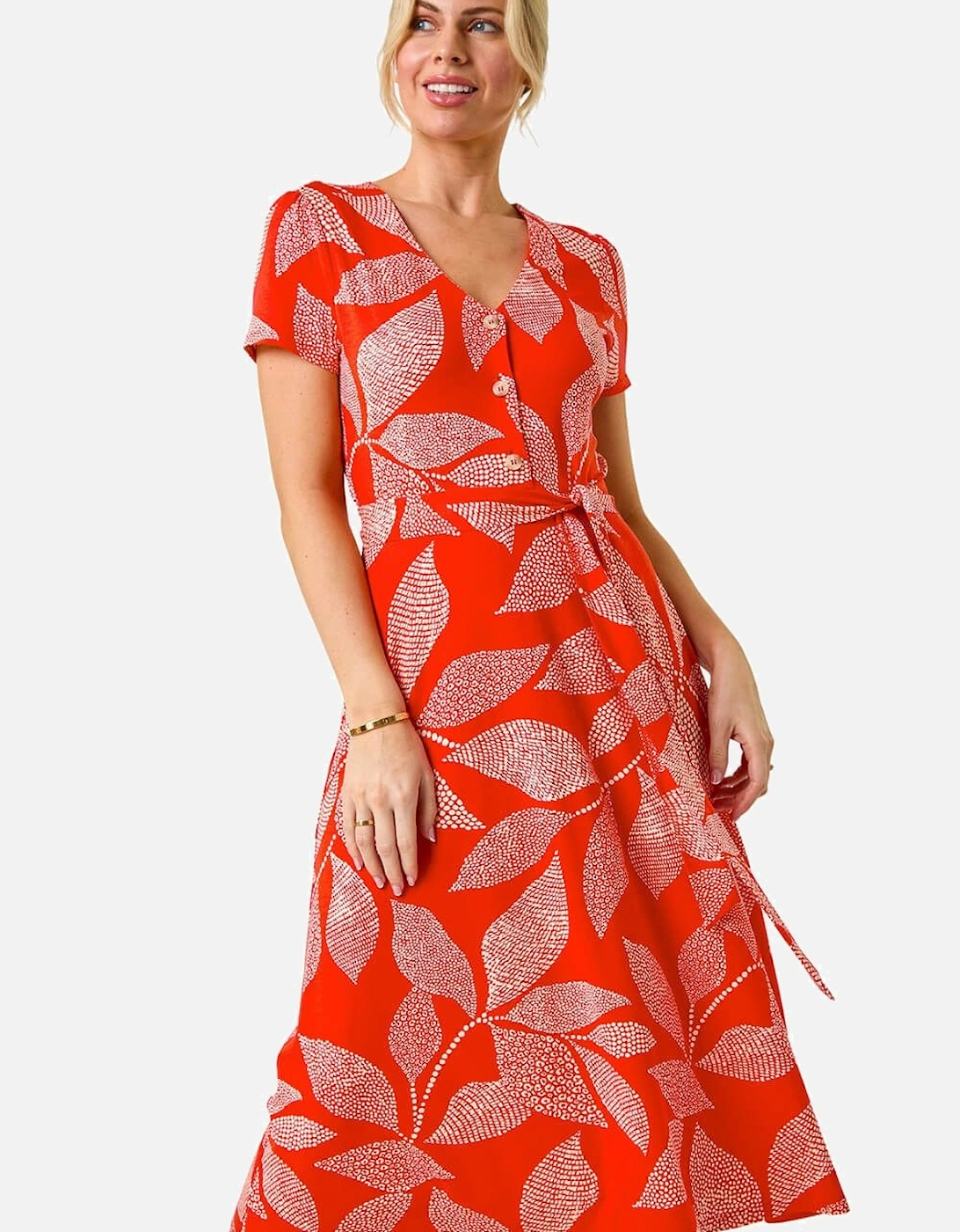 Petite Leaf Tie Waist Midi Dress, 2 of 1