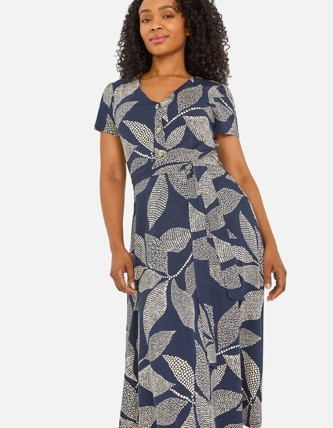 Petite Leaf Tie Waist Midi Dress, 2 of 1