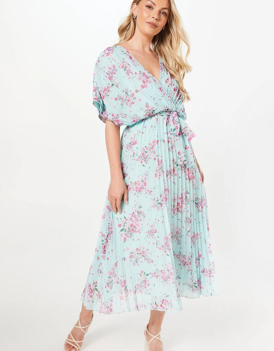 Floral Pleated Kimono Midaxi Dress, 2 of 1
