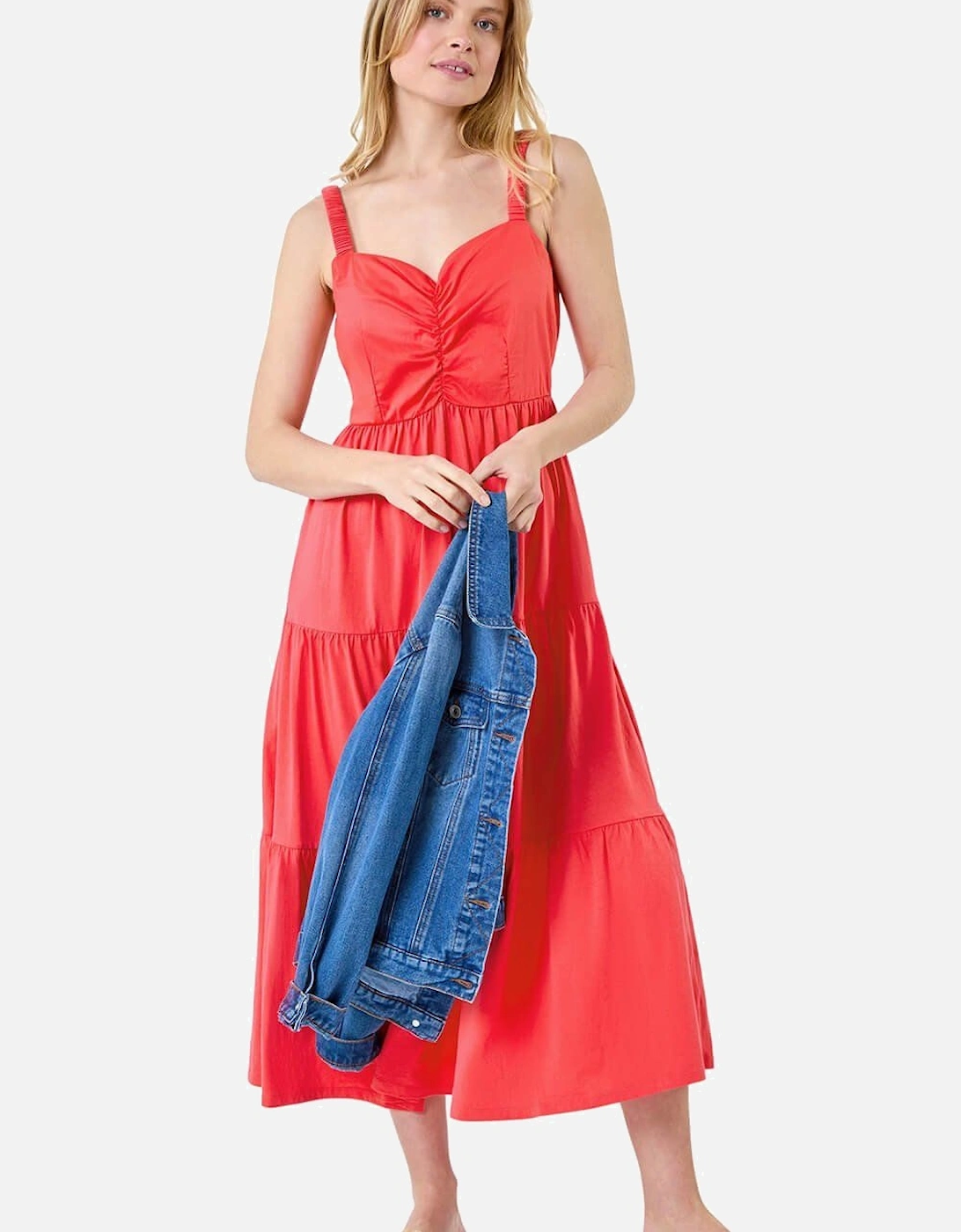 Cotton Strappy Tiered Midi Dress, 2 of 1