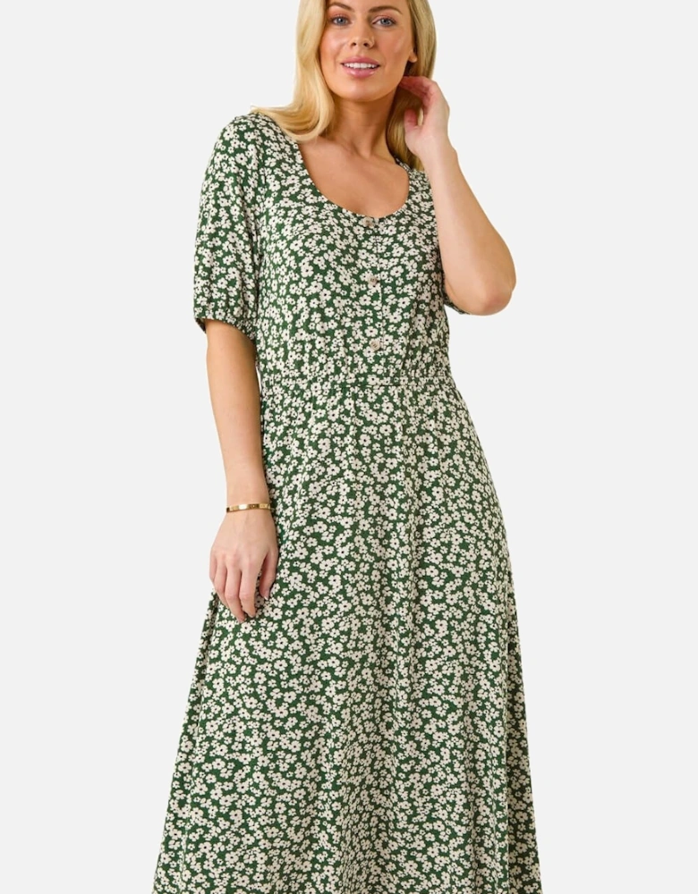 Petite Floral Print Button Midi Dress