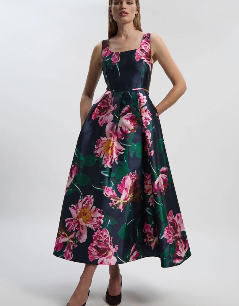 Romantic Floral Print Prom Woven Maxi Dress