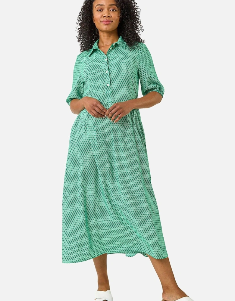 Petite Geometric Button Collar Dress