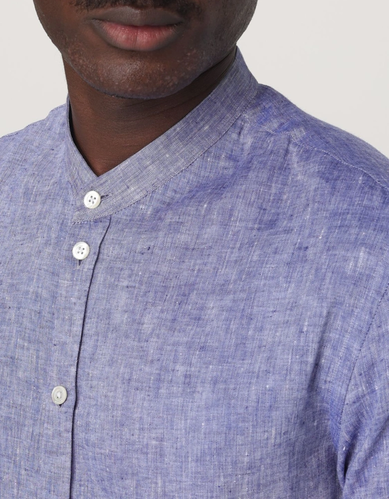 Linen Shirt Mandarin Collar Long Sleeve