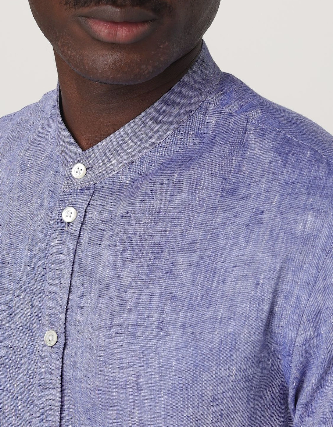 Linen Shirt Mandarin Collar Long Sleeve