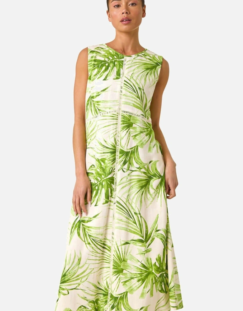 Petite Leaf Print Trim Midi Dress