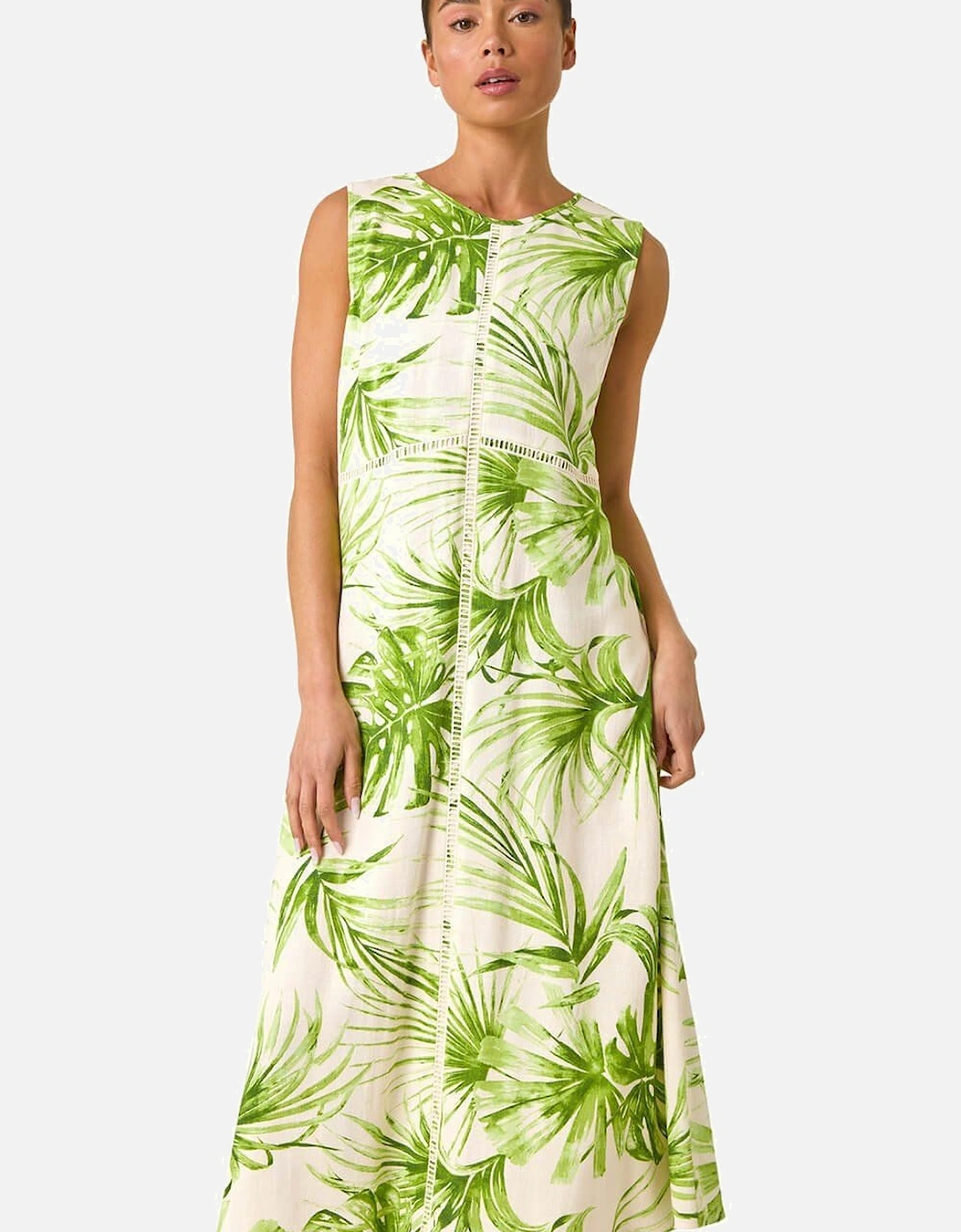 Petite Leaf Print Trim Midi Dress, 2 of 1