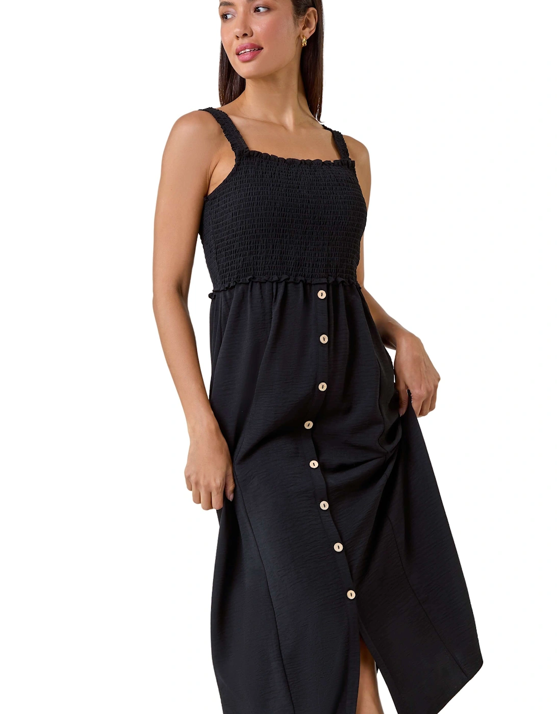 Shirred Button Detail Midi Dress, 2 of 1