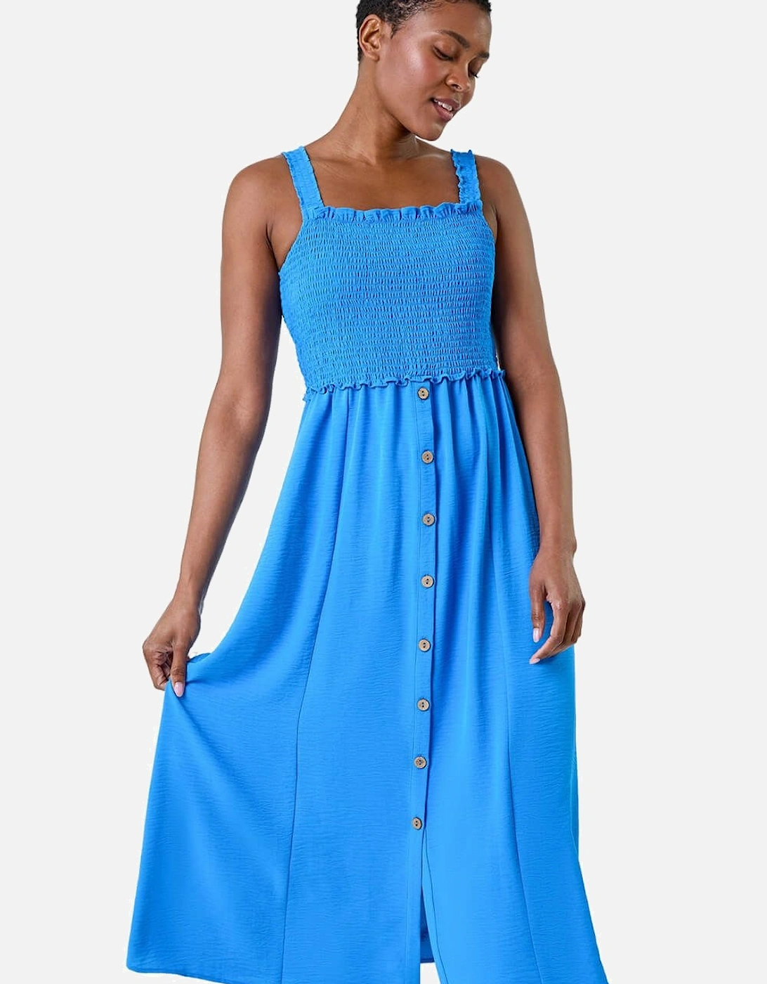 Shirred Button Detail Midi Dress, 2 of 1