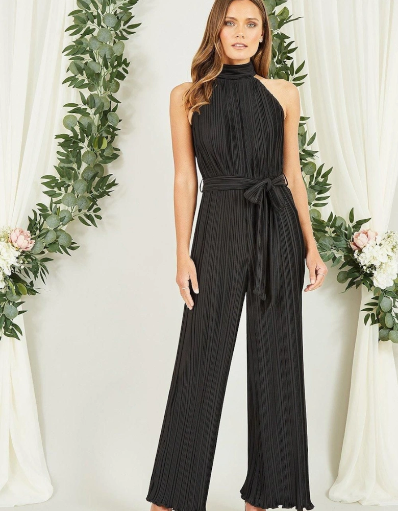 Black Pleated Halter Neck Jumpsuit
