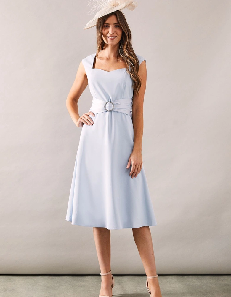 Occasion Sweetheart Satin Buckle Midi Dress