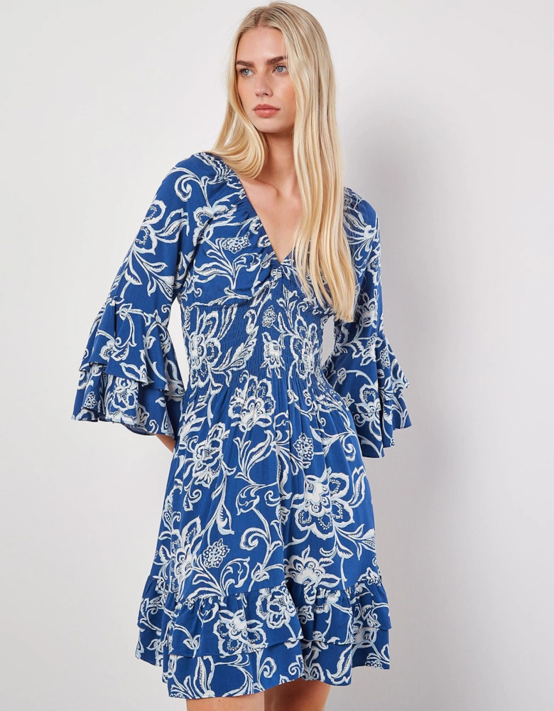 Sarasa Floral Smocked Ruffle Mini Dress