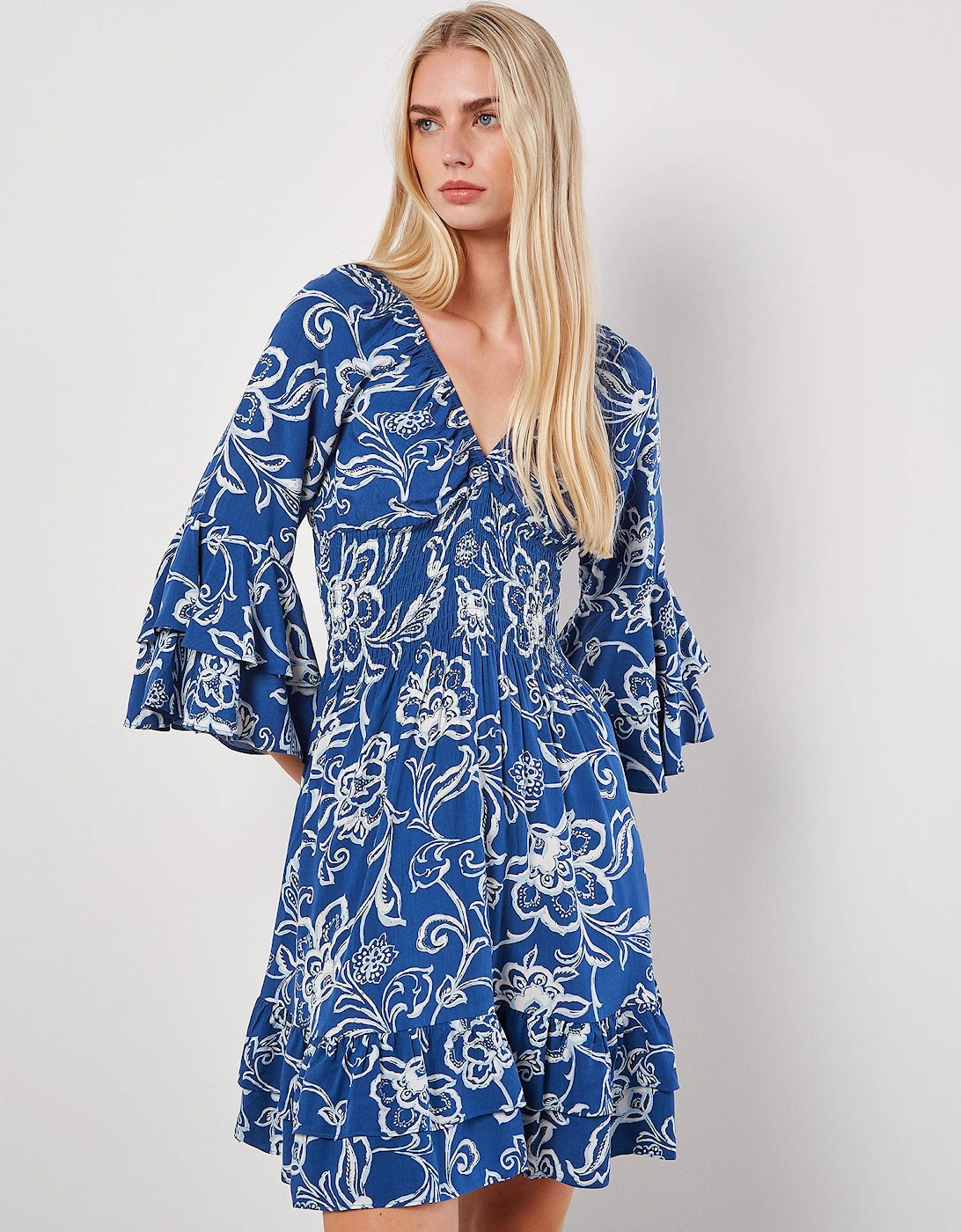 Sarasa Floral Smocked Ruffle Mini Dress, 2 of 1