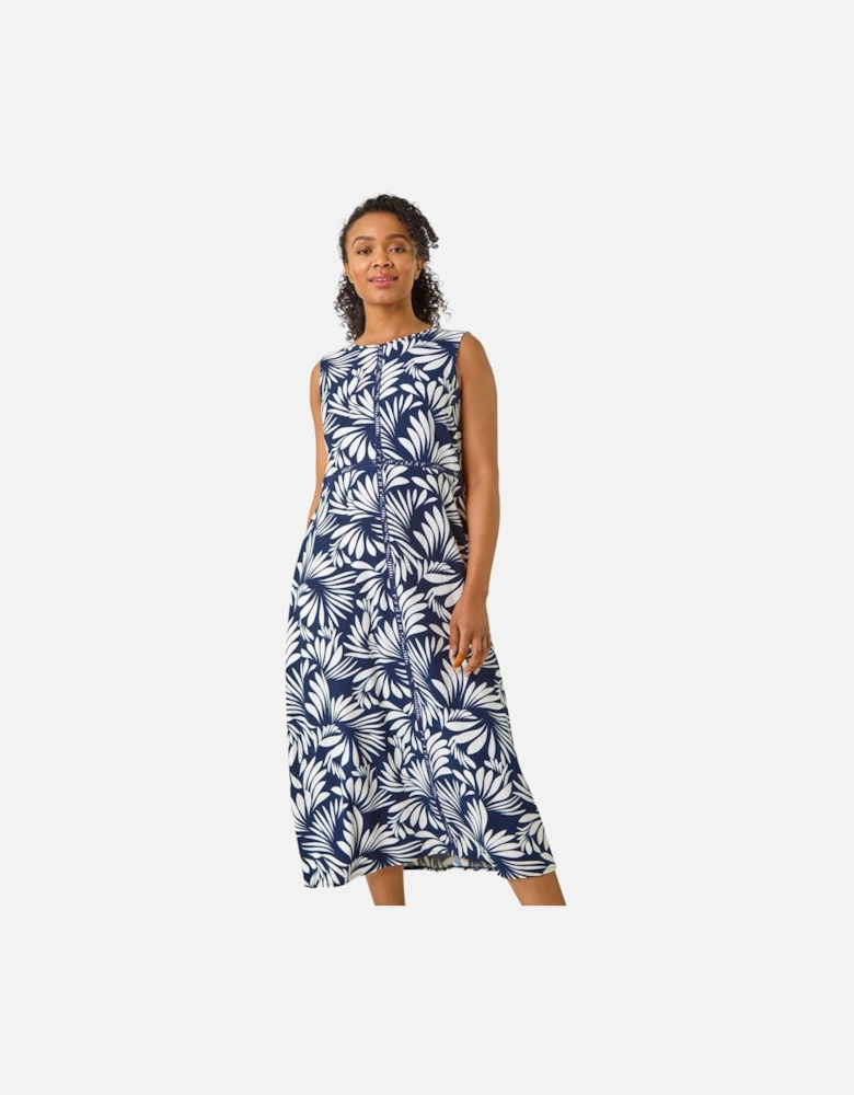 Petite Tropical Trim Midi Dress