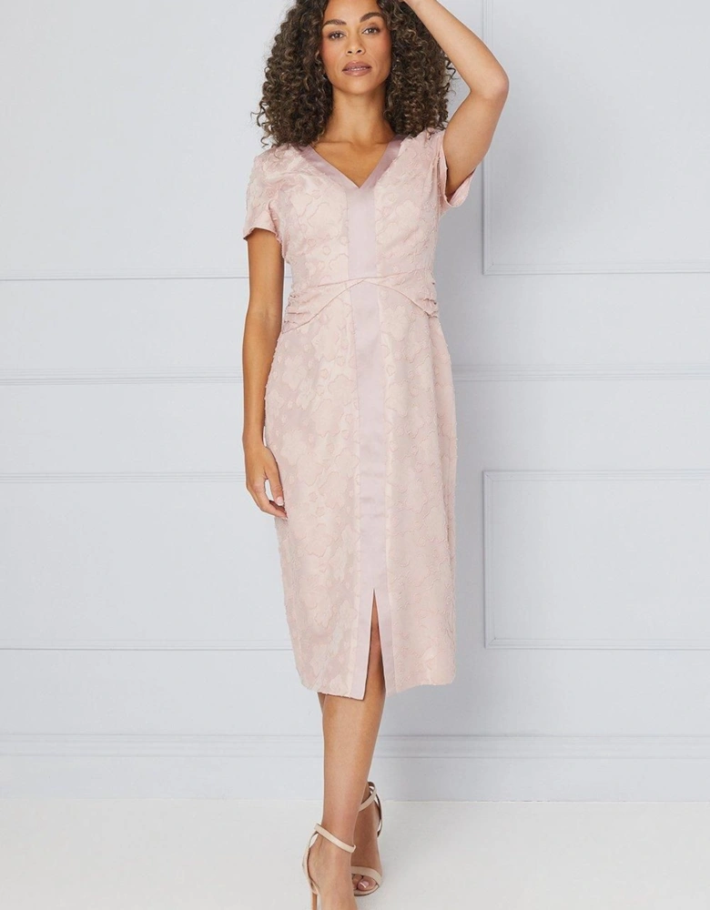 Occasion Floral Jacquard Satin Insert Pencil Dress