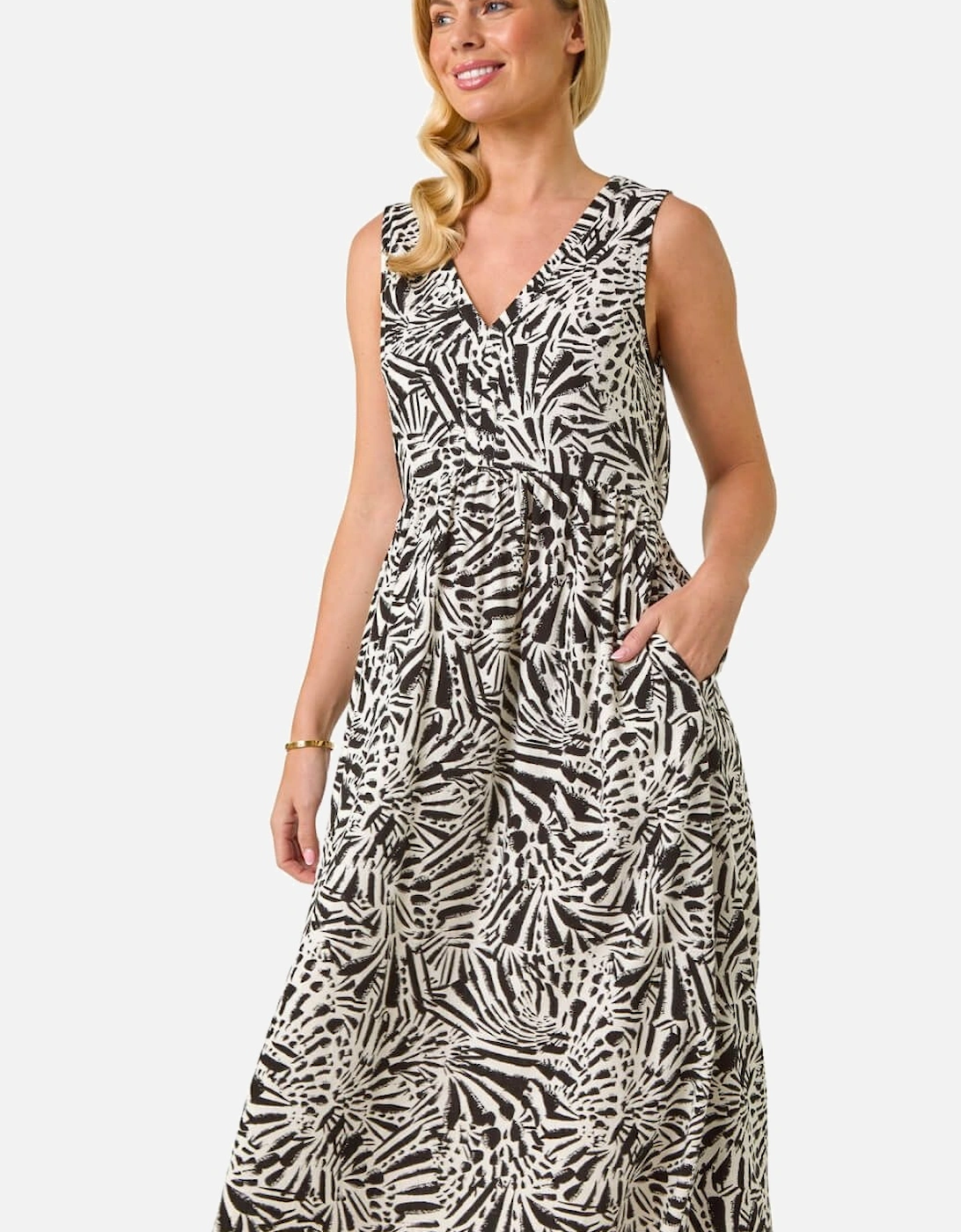 Petite Abstract Print V-Neck Midi Dress, 2 of 1