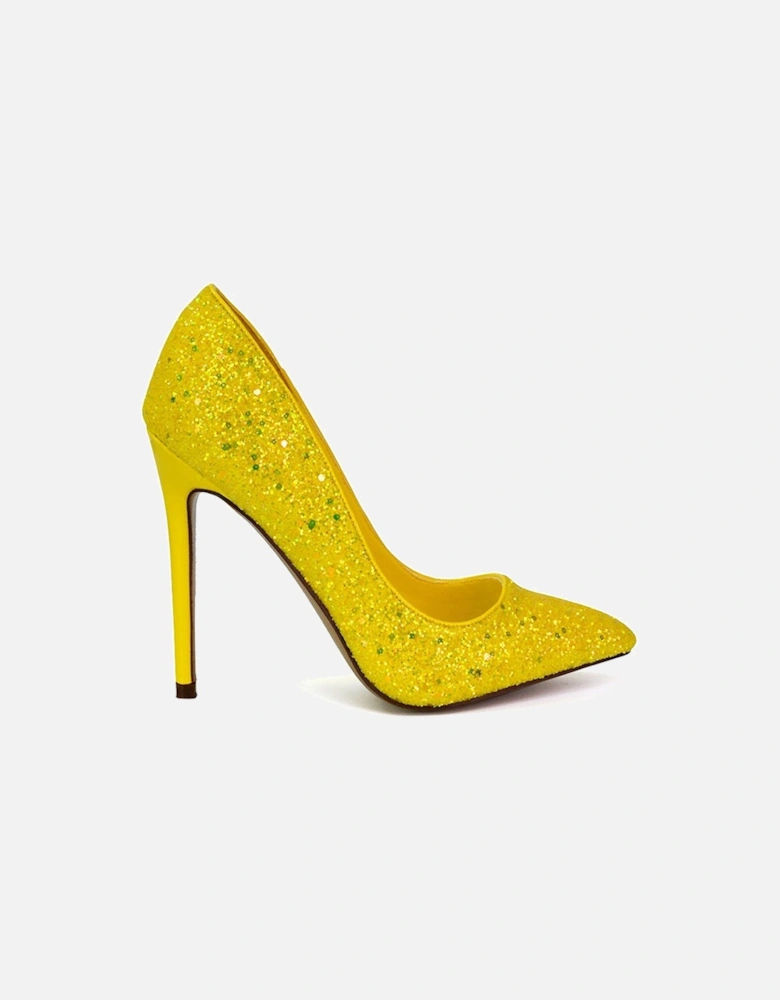 'Emerald' Pointed Toe Court Shoes Glitter Stiletto High Heels