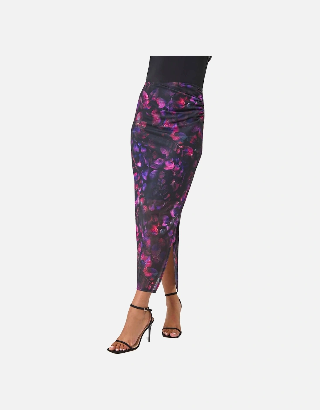 Printed Ruched Mesh Pencil Skirt, 2 of 1