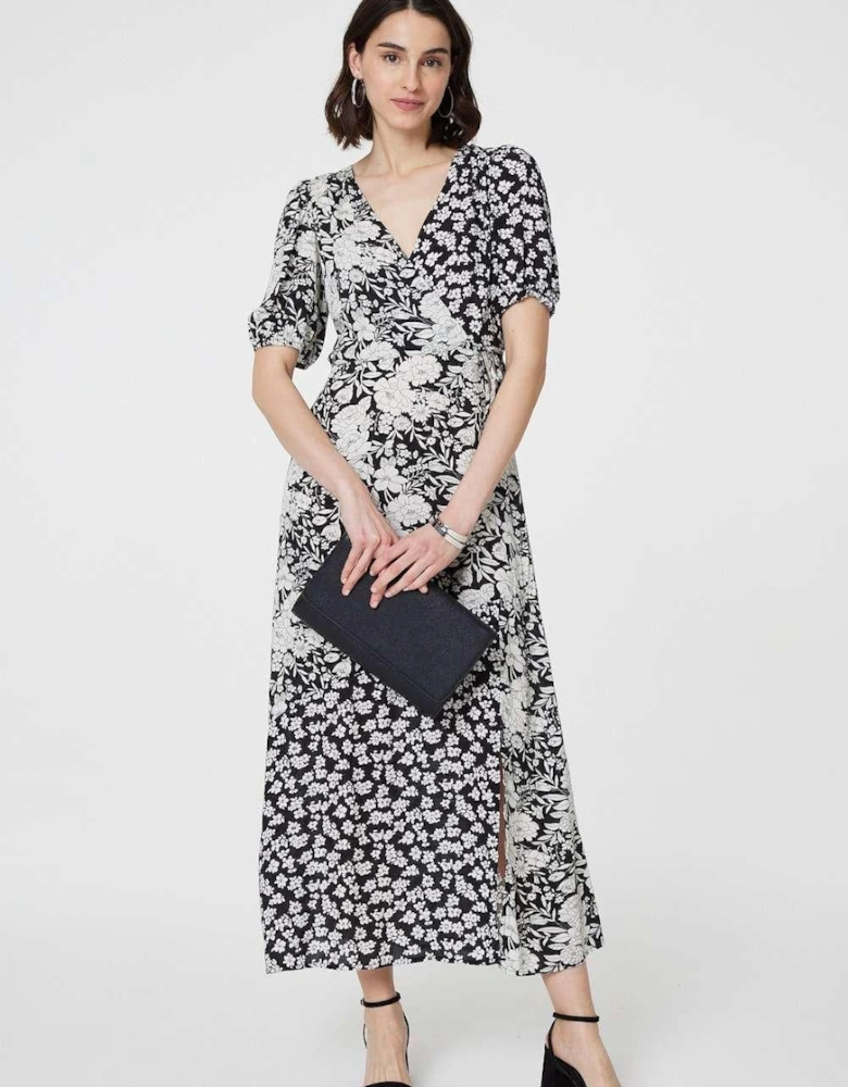 Floral 1/2 Sleeve Midi Wrap Dress