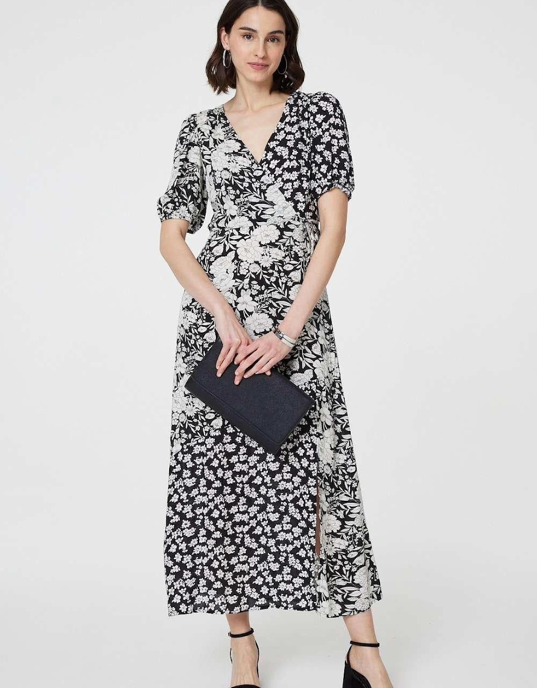 Floral 1/2 Sleeve Midi Wrap Dress, 2 of 1