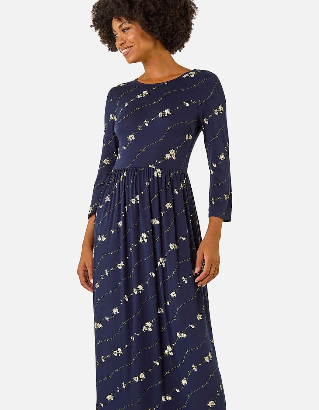 Floral Gathered Waist Midi Dress, 2 of 1