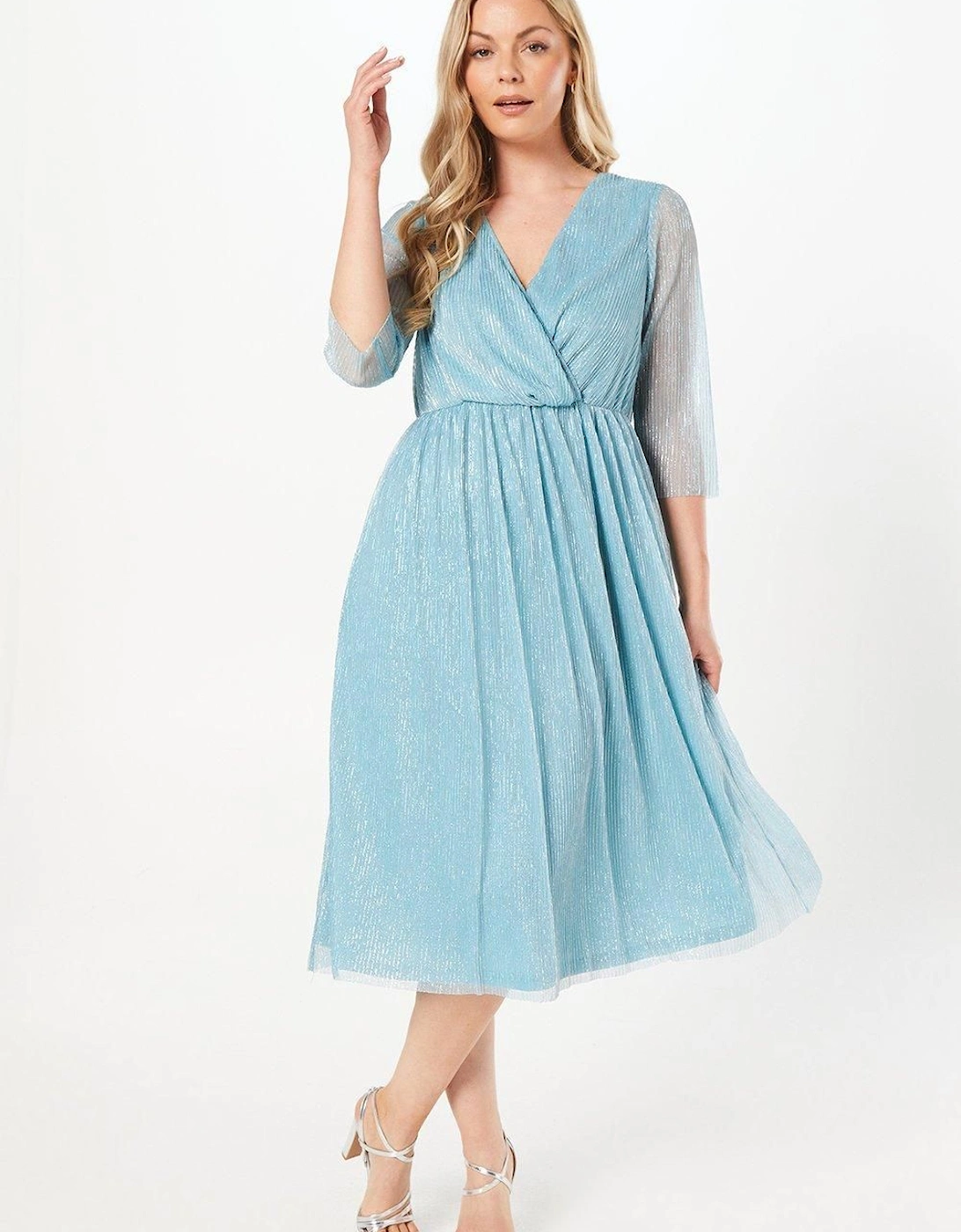Metallic Plisse Twist Midi Dress, 2 of 1