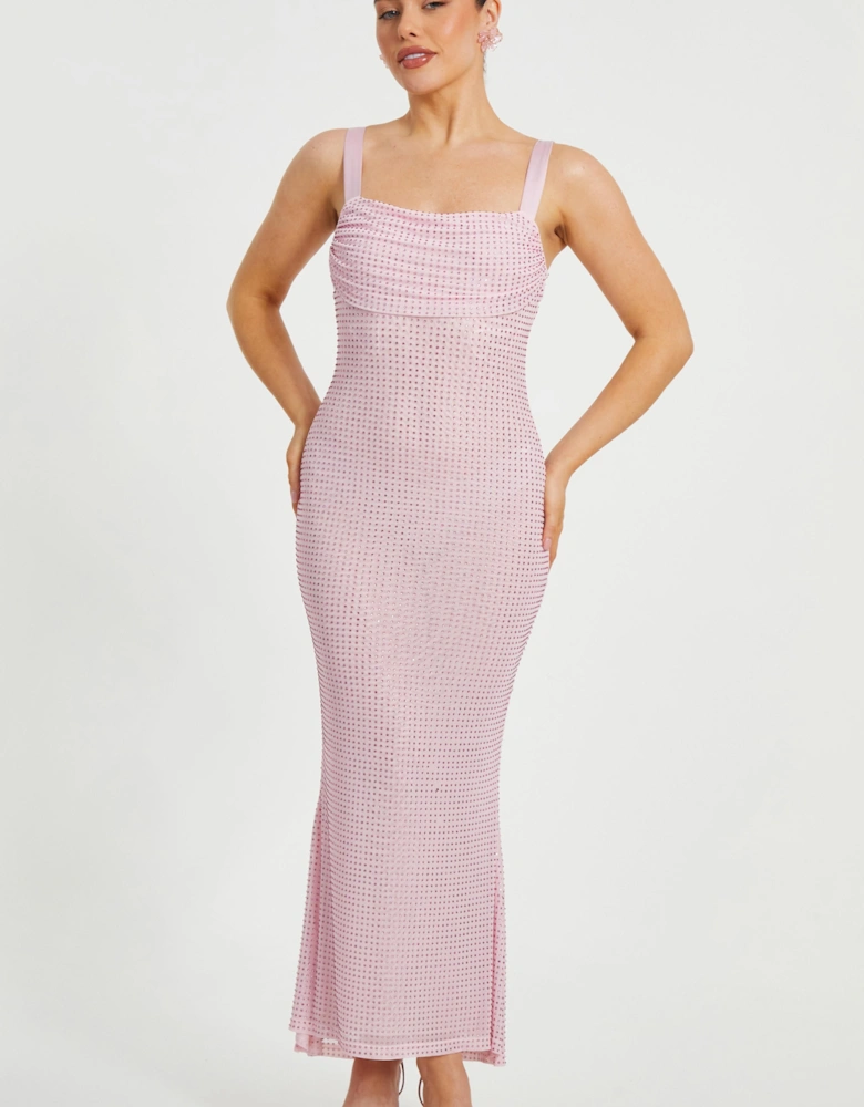 Pink Petite Diamante Maxi Dress