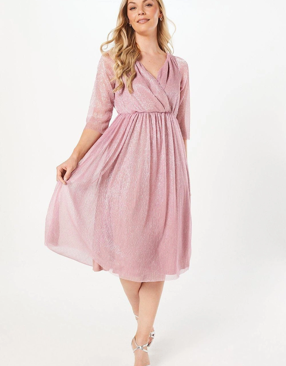 Metallic Plisse Twist Midi Dress, 2 of 1