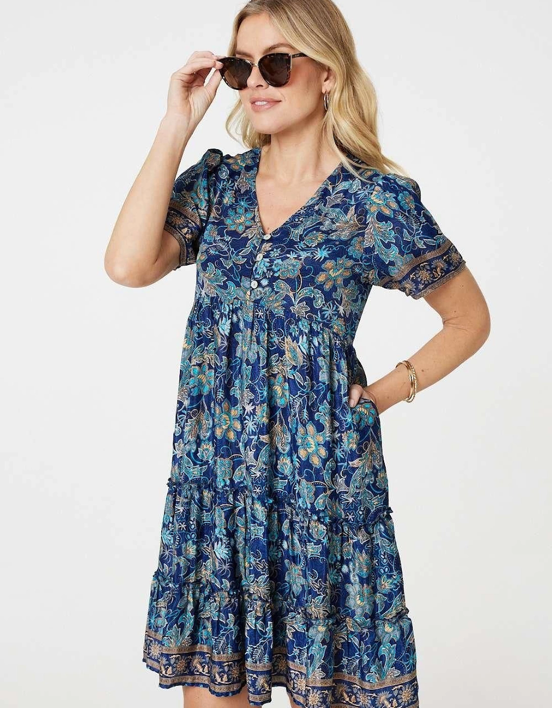 Paisley Border Print V-Neck Short Dress, 2 of 1