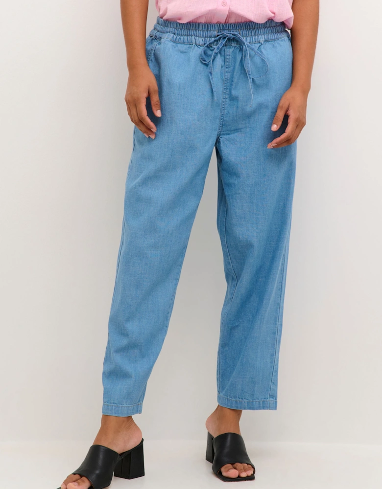 Louise Cropped Elastic Waist Trousers Plain