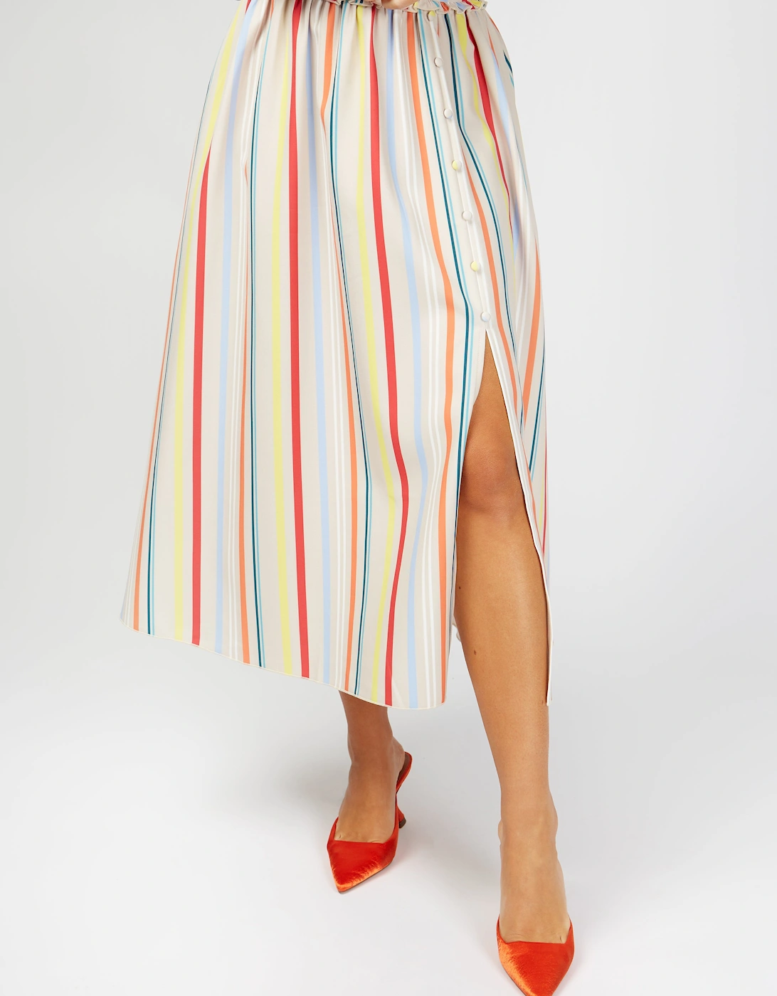 Kassia Stripe Button Detail Midi Skirt Co-ord, 2 of 1