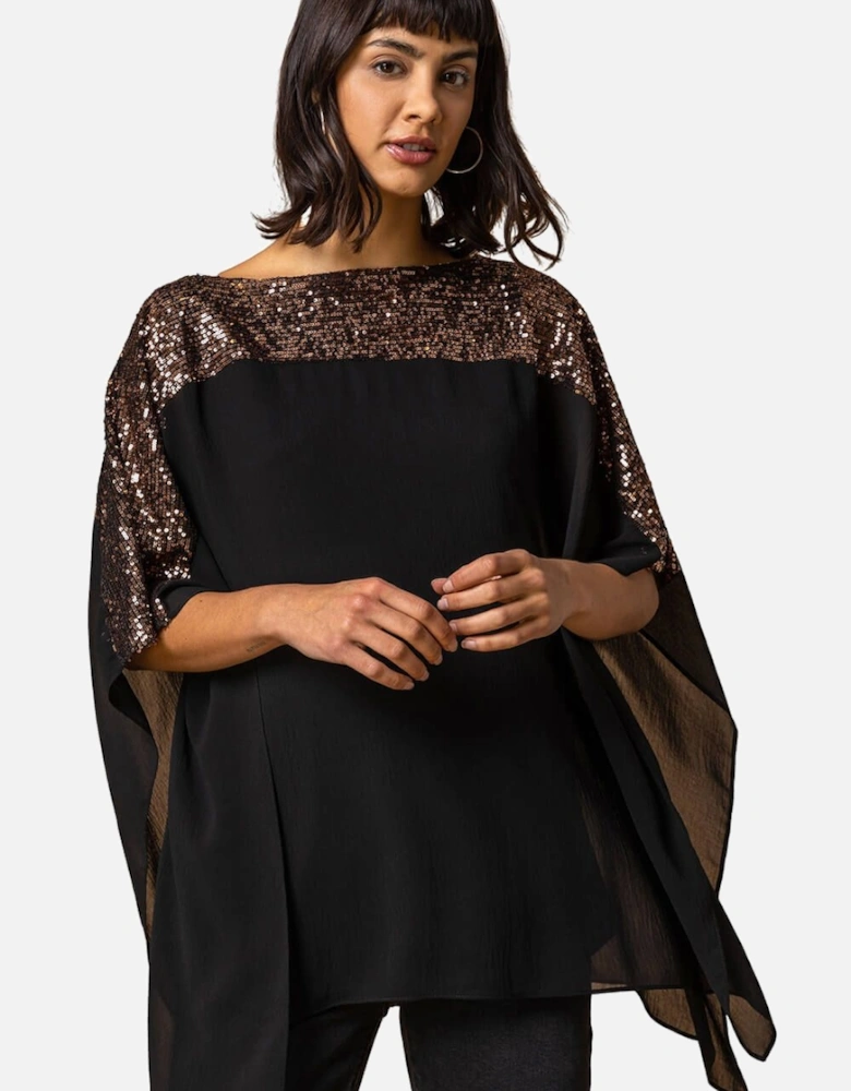 Sequin Embellished Chiffon Overlay Top