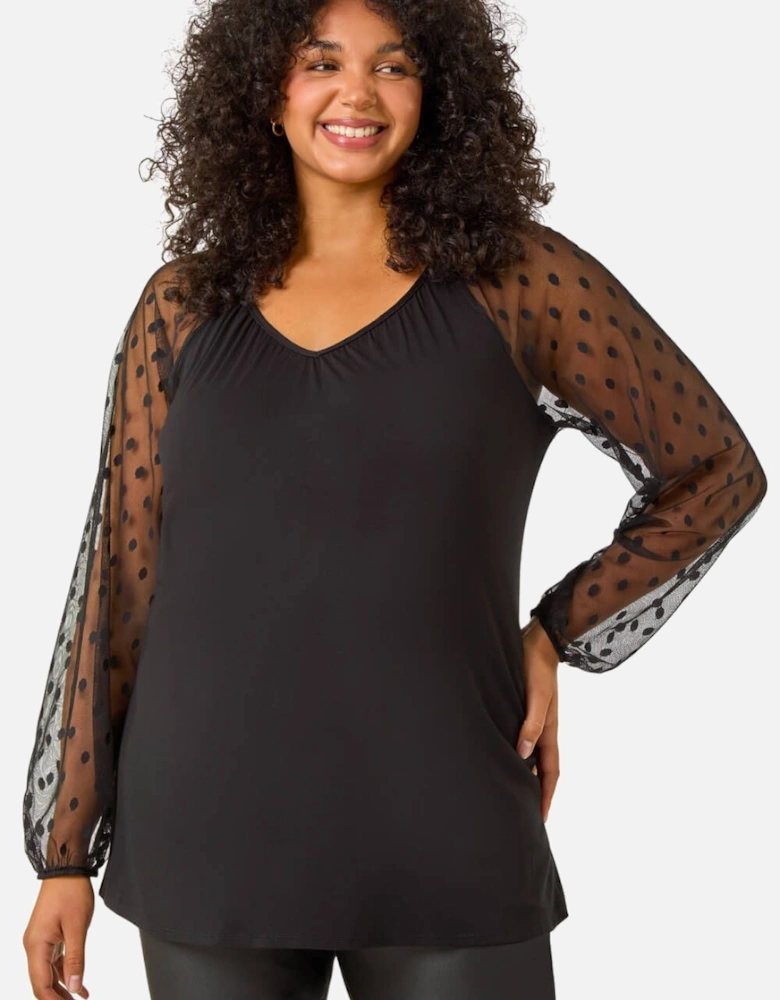Curve Mesh Spot Sleeve Top