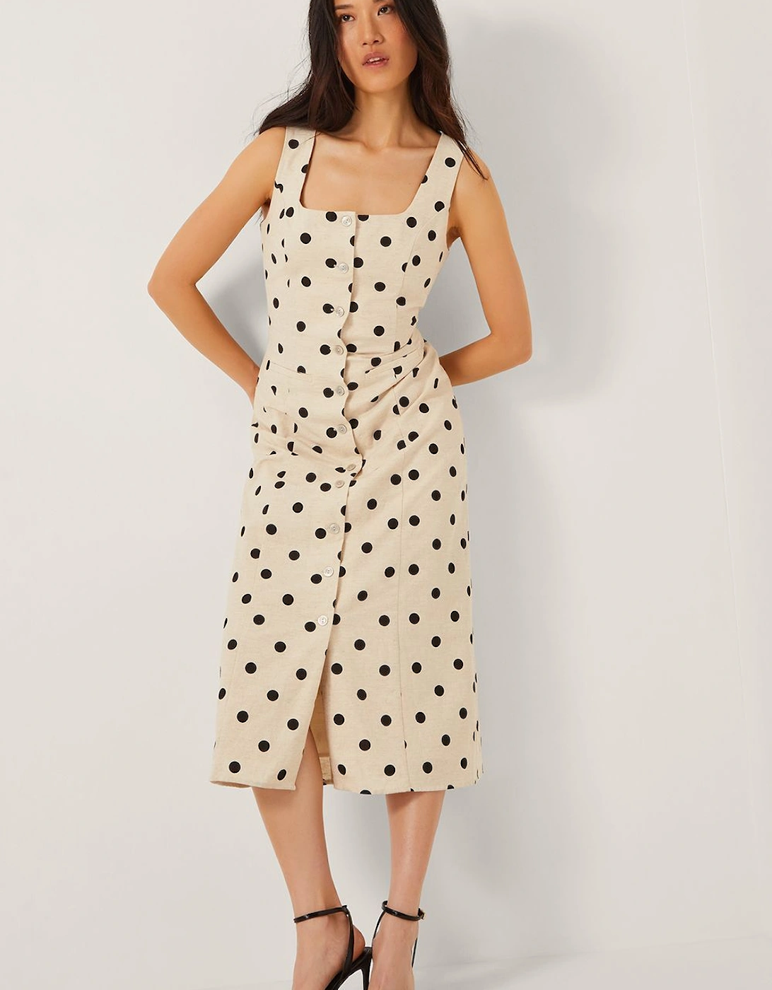 Isabel Polka Dot Midi Dress Ivory, 2 of 1