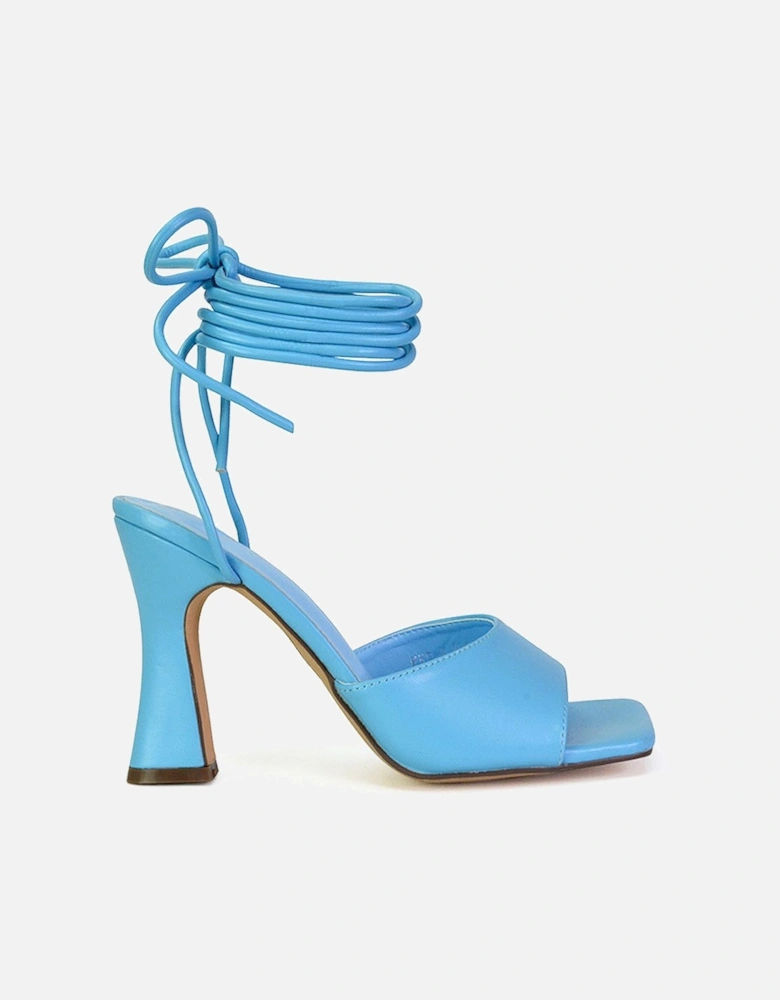 'Flora' Strappy Lace Up Block High Heels With a Square Toe